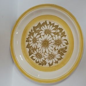 Jamestown China Ironstone Dinner Plate Yellow Bands Brown And White Floral